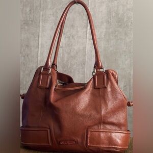 Cole Haan Large Double Handles Reddish Brown Leather Hobo Satchel Handbag